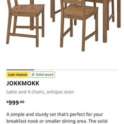 Ikea JOKKMOKK Dinning Table With 4 Chairs