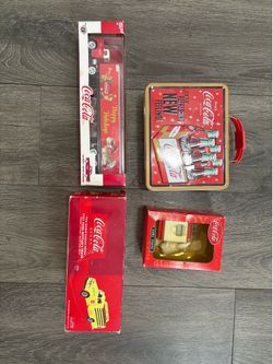 Vintage Coca-Cola Collectible Lot - First Gear Diecast Truck, M2 Semi, Mini Clock & Tin