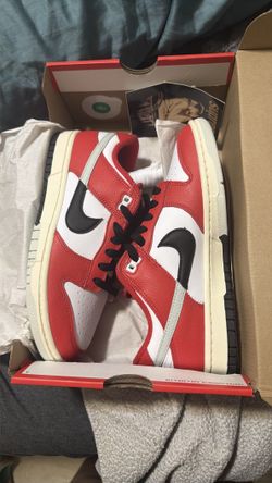 Red and black split dunks