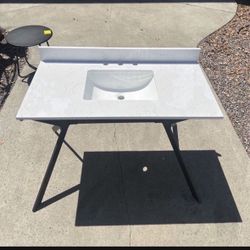 $175 !!! New 3 holes 42"x22" Engineered Stone Bathroom Vanity Sink with backsplash