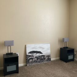 2 Bedroom Night Stands Black w/ Drawer & 2 Touch Lamps