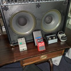 Guitar Speakers By Fender And Foot Pedals Four Of Them