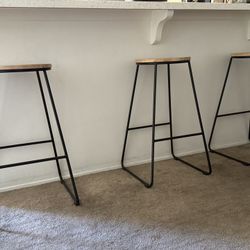 3 Black And Wood Barstools