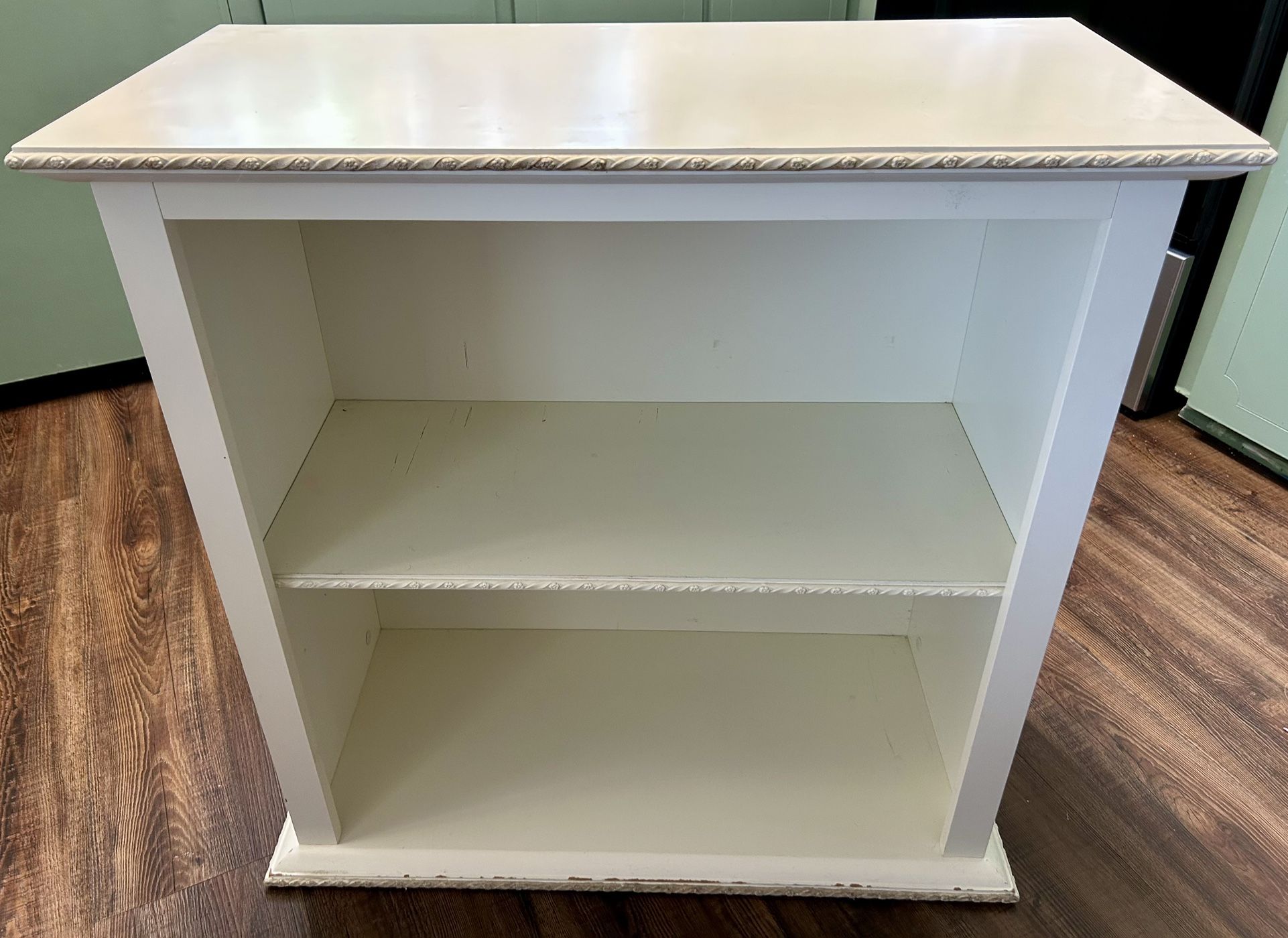 White Wood Bookcase with Vintage / Farmhouse / Cottage Detail