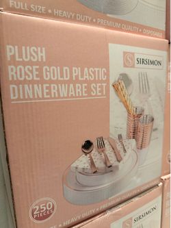 SIRSIMON Plush Rose Gold Plastic Dinnerware Set (250 pieces)