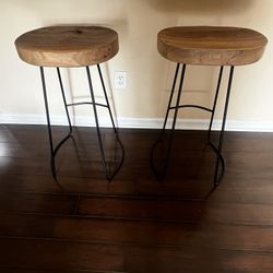 Pair of Mango wood Stools  29 1/2” high  Seat - 11 1/2” x 17” 