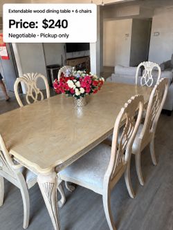 Dinning table wood pattern , 6 chairs