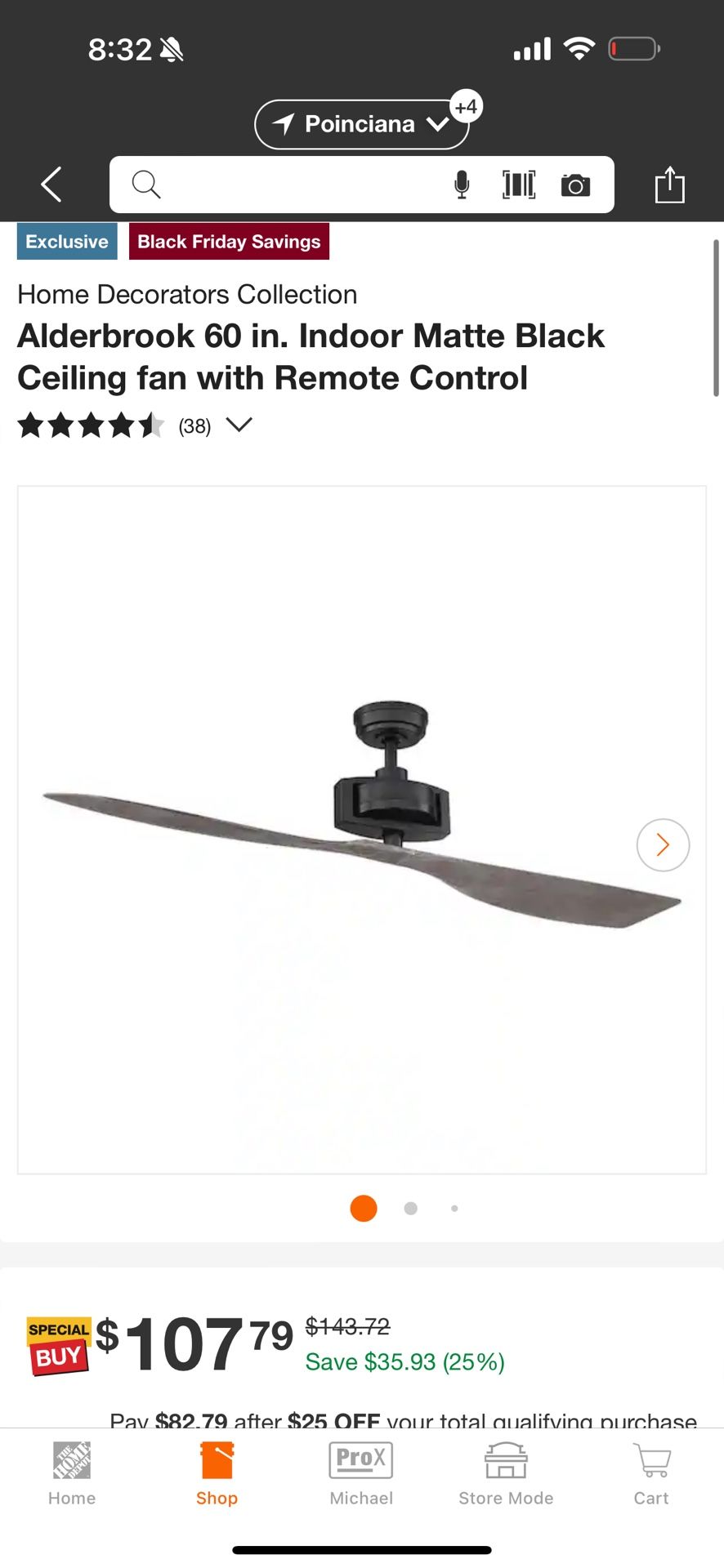 Alderbrook 60 in. Indoor Matte Black Ceiling fan with Remote Control