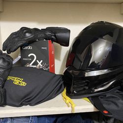 Scorpion Covert Fx Helmet With Cardo Speaker System And AlpineStars Gloves