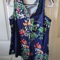 Sleeveless Floral Body Suit Top - Blue - Size S