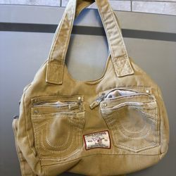 True Religion Tan Canvas Shoulder Bag 