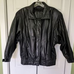 Black Leather Bomber Style Women's Jacket 