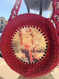 Handmade red crochet bag