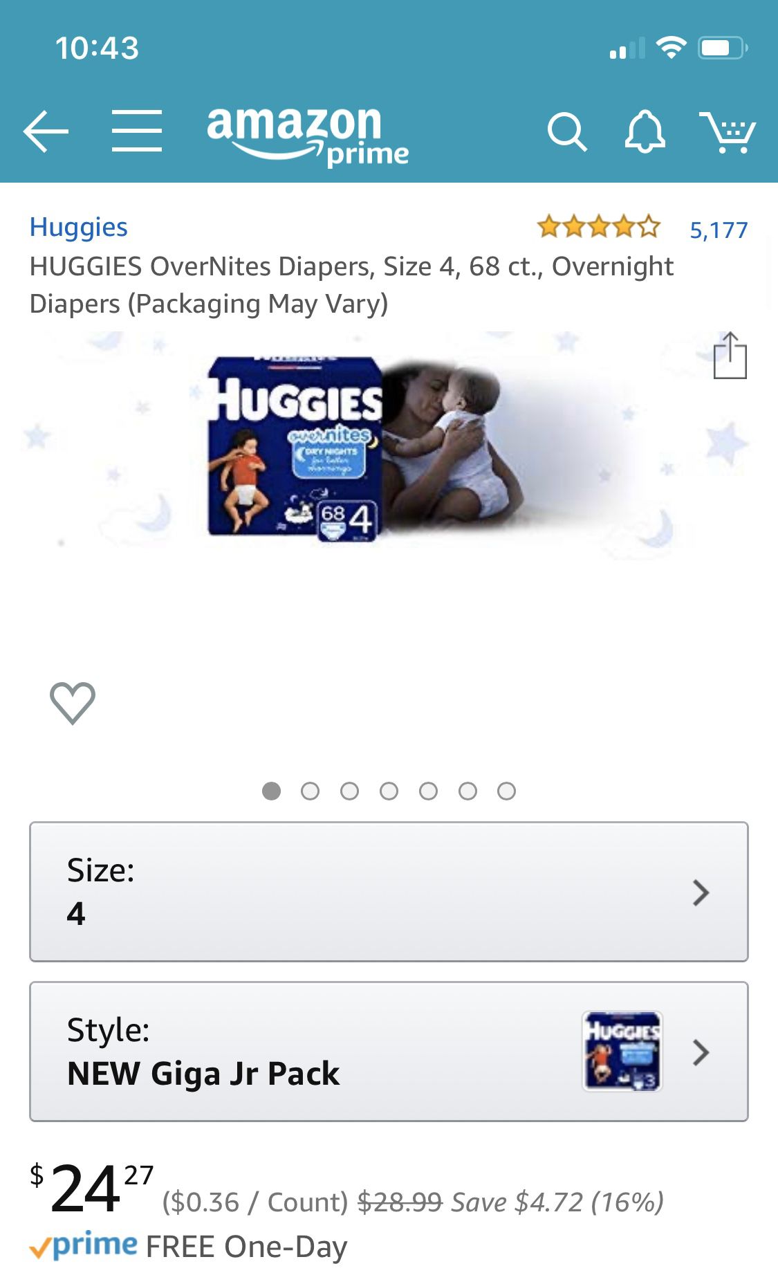 Huggies overnight diapers open box (60 remaining)