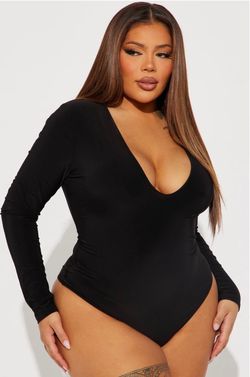 Black Long Sleeve Plunge Bodysuit