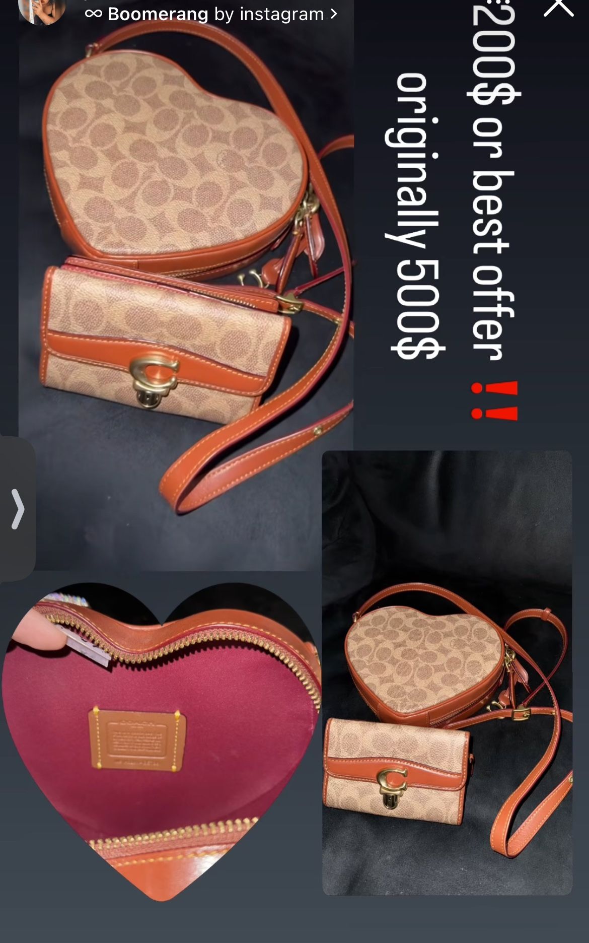 Heart Shaped Coach cross bag Brown and Wallet