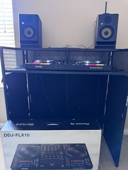Pioneer DDJ-FLX10 Complete DJ Setup + KRK Rokit 5 G5 + Odyssey Booth + ATH-M50x bundle
