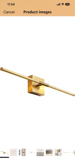 Brass Gold Modern Dimmable Integrated LED Wall Sconce, Metal Vanity Light For Bathroom Mirror