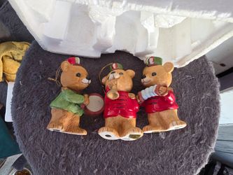 Bears with sleds, gingerbread man ceramic, bear ornaments