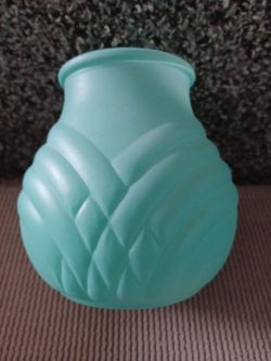 Vintage FTDA Aquamarine Embossed Vase