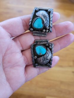 Navajo silver watch band end with Turquoise.