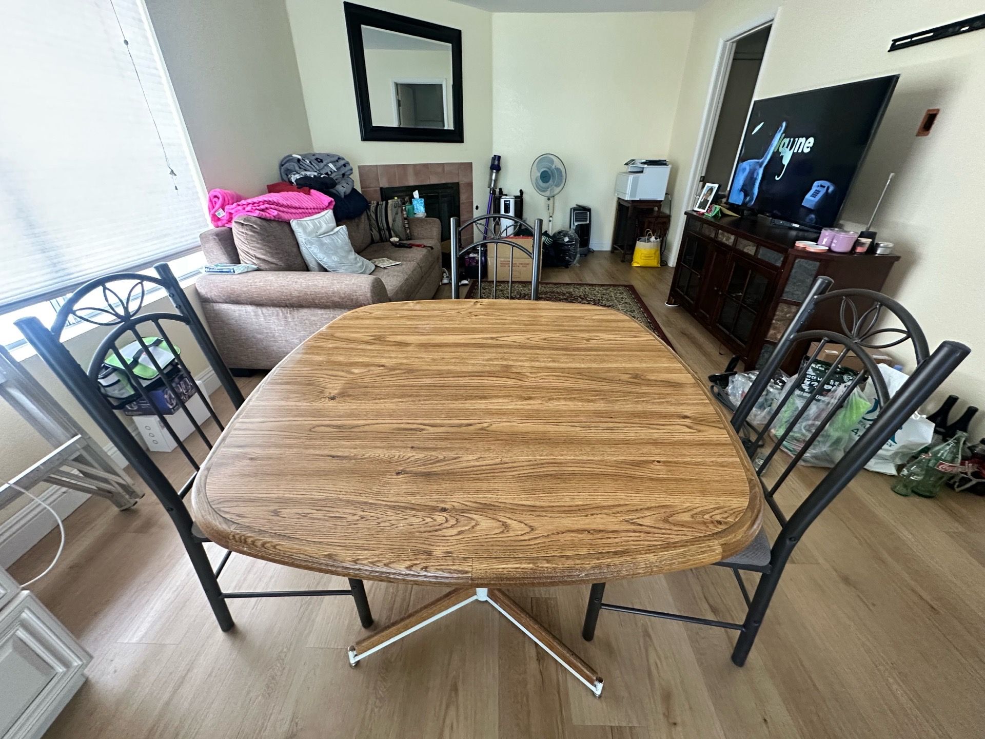 Dining Table Set with 4 Chairs Wood Top & Metal Frame