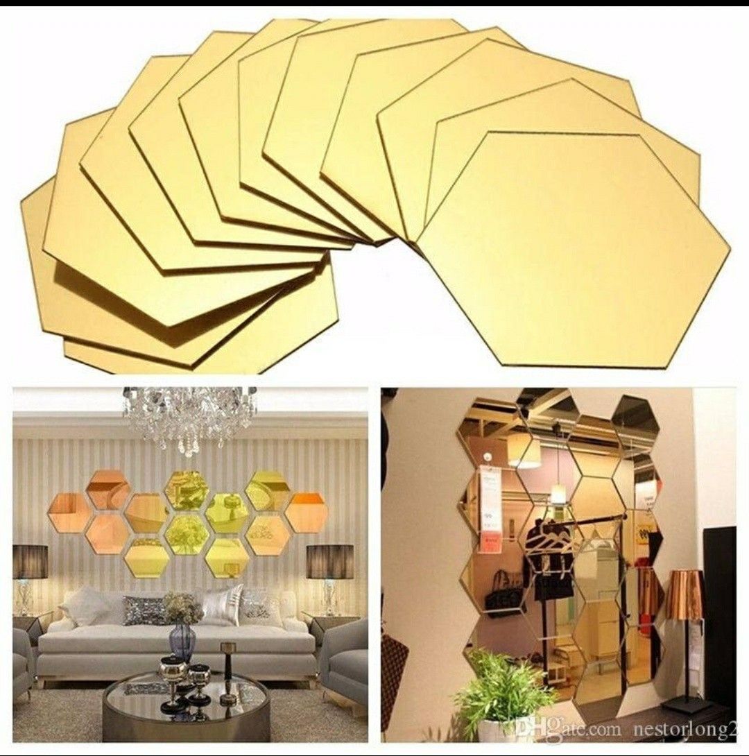 12 pcs/set 3D Mirror Wall Sticker Hexagon Vinyl Removable Wall Sticker Decal Home Decor Art DIY 8cm