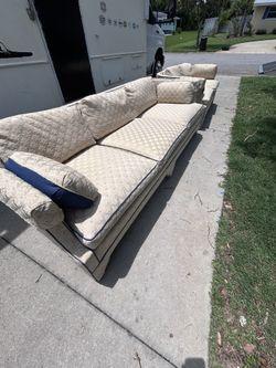 Vintage Gold and Blue Upholstered Couch and Love Seat
