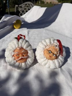 Vintage Santa & Mrs. Claus Yarn Ornaments – Pair – OBO