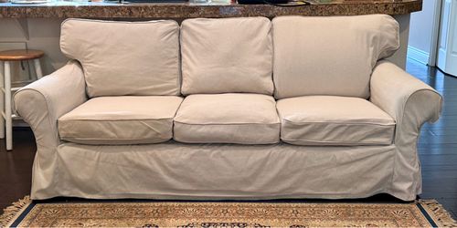 Pottery barn style slip cover sofa couch