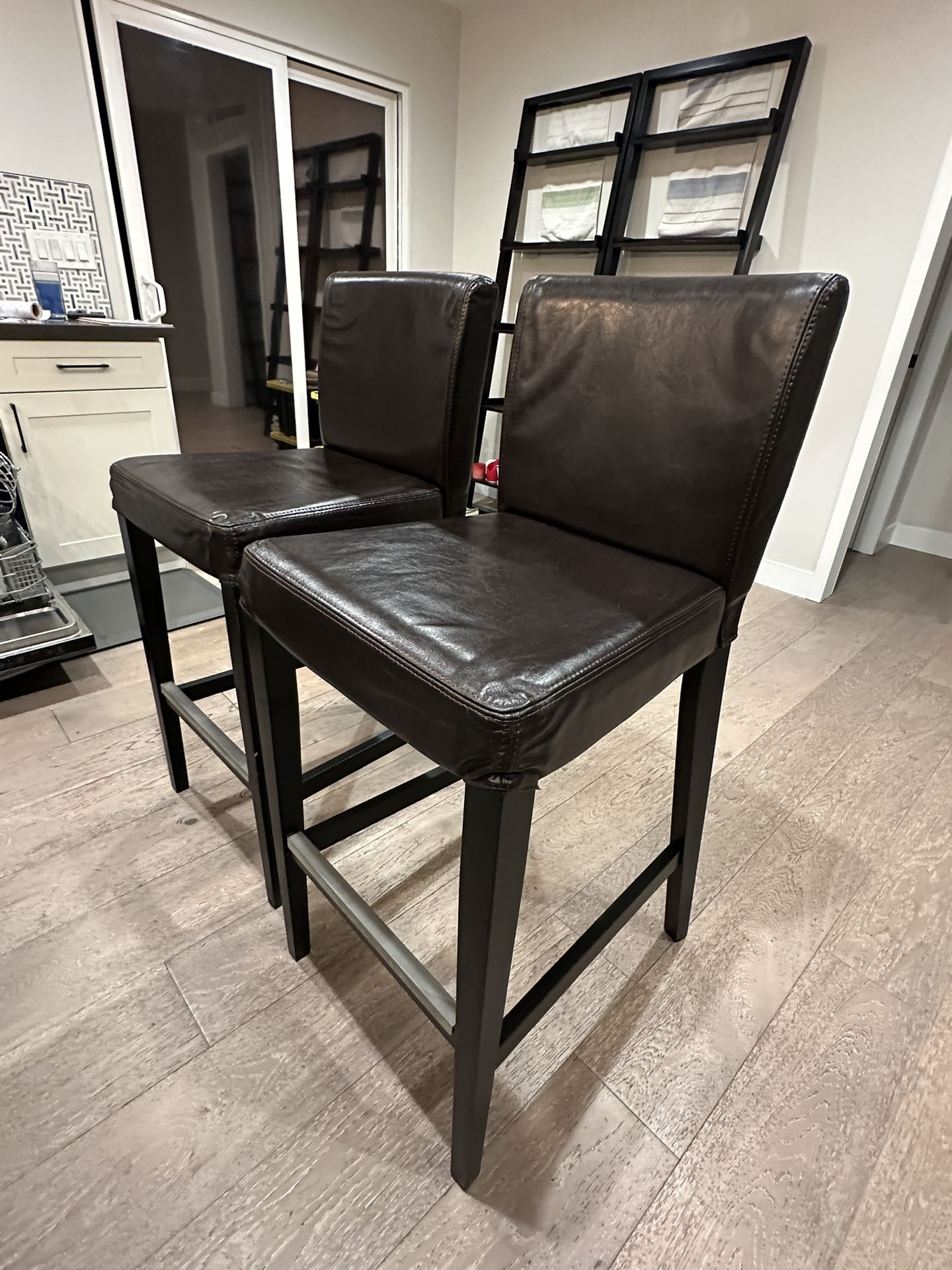 Two Faux Leather Bar Stools (Extra Tall 29”)