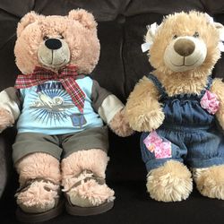 Pair of Build-A-Bear 15”-16” Teddy Bears, Plush, Soft, Cute w/ clothes and shoes