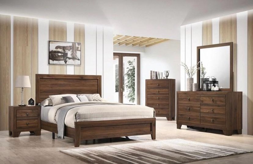 CYBER MONDAY 10% Off! Queen Rustic Brown 4pc Bedroom Set Bed Dresser Mirror Nightstand