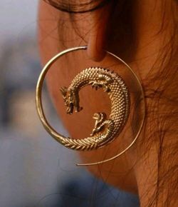 Gold Dragon Spiral Hoop Earring