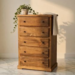 Solid Wood 5-Drawer Dresser W/Rustic Knobs✨
