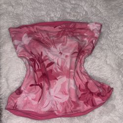 Hollister Clothes Y2K tube top pink floral hibiscus 