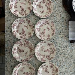Vintage Churchill China England Pink Peony Floral Chintz 8” Salad Plates. Set