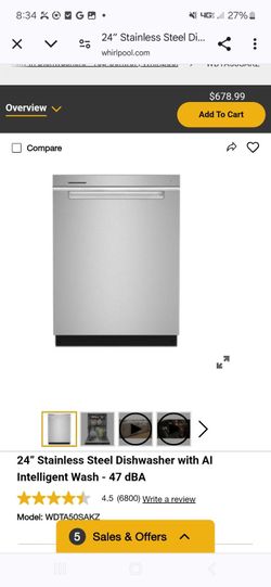 Brand New 24in Whirlpool Dishwasher With Ai Intelligent Wash
