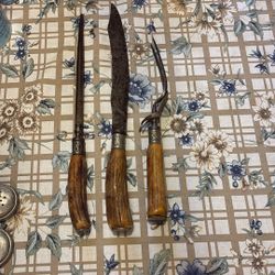 Antique 19th Century 3-Piece Carving Set with Stag Handles