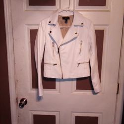 Forever Mark Down To $20.  Forever 21 White Leather Biker Jacket Size Small