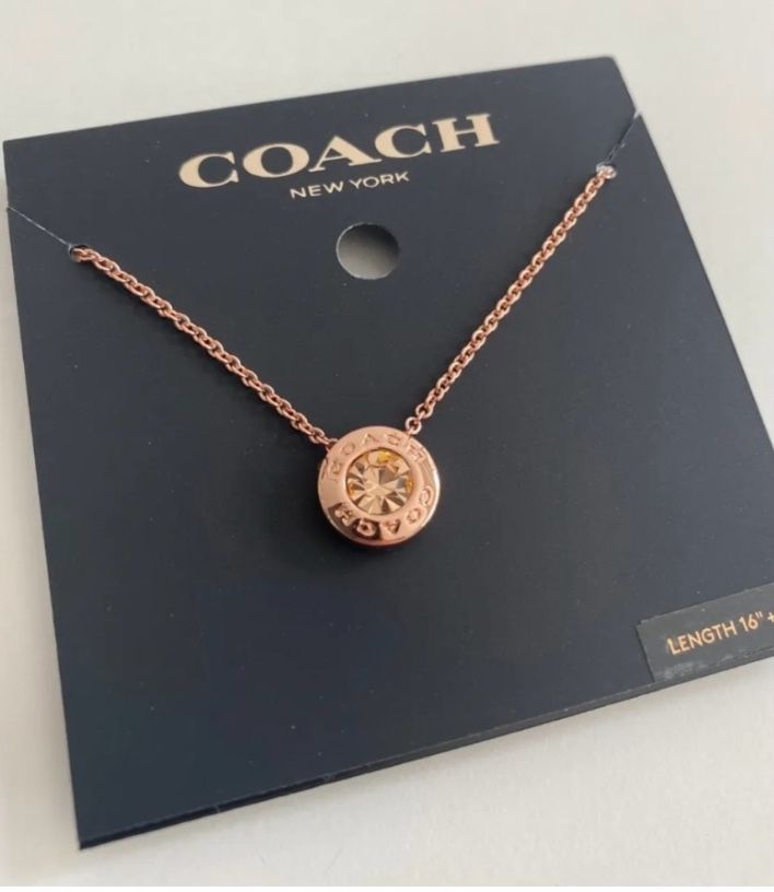 Coach  Rose Gold Crystal Circle Pendant  Necklace