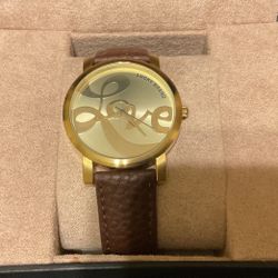 Goldtone Stainless Steel Watch With Brown Leather Band,BY LUCKY BRAND