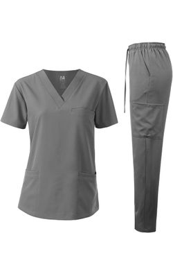 Dagacci Medical Uniform Unisex Women and Men’s V-Neck Super Stretch Scrub Set