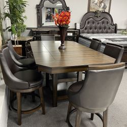 7PC Brown Dining Table Set