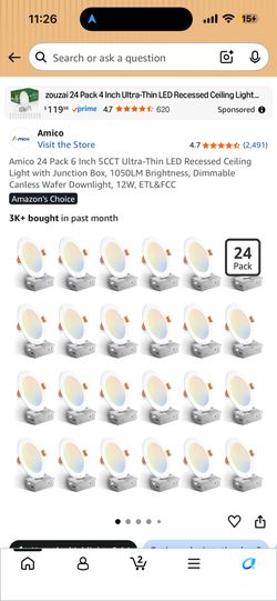OFFER ANYTHING AND ITS YOURS  Amico 24 Pack 6 Inch 5CCT Ultra-Thin LED Recessed Ceiling Light with Junction Box, 1050LM Brightness, Dimmable Canless W