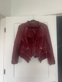 Burgundy Vegan Leather Biker Jacket