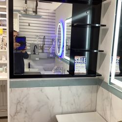 36” X 32” New mirror Solid Wood With Shelves Espresso Grey Color New In Box With Mounting Hardware Ready For Pick Up Today