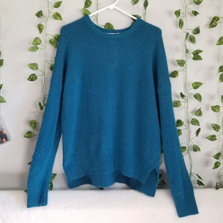Time and Tru Womens Turquoise Knit Relaxed Crew Neck XL Sweater Tunic Ribbed