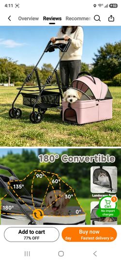 Pet stroller with detachable carrier