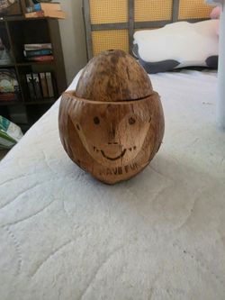 Carved Coconut Shell Cup with Lid